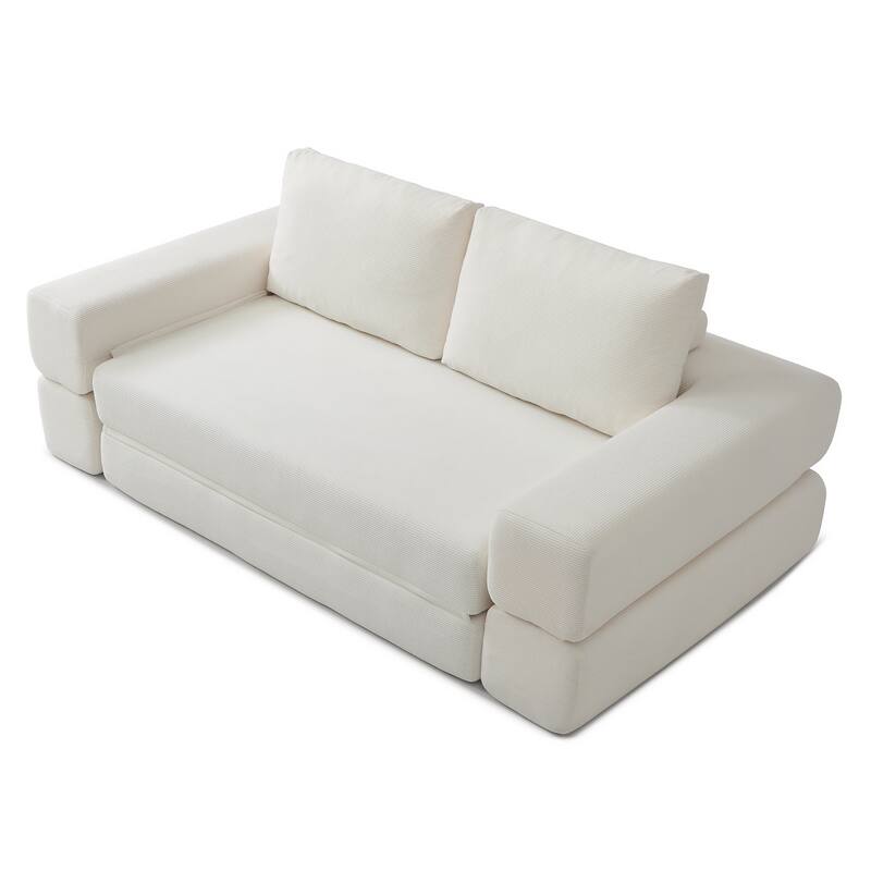 Beige Multi-Functional Folding Sofa Bed Convertible Floor Sofa Couch Lounge Sofa Sleeper Sofa Couch with Pillows