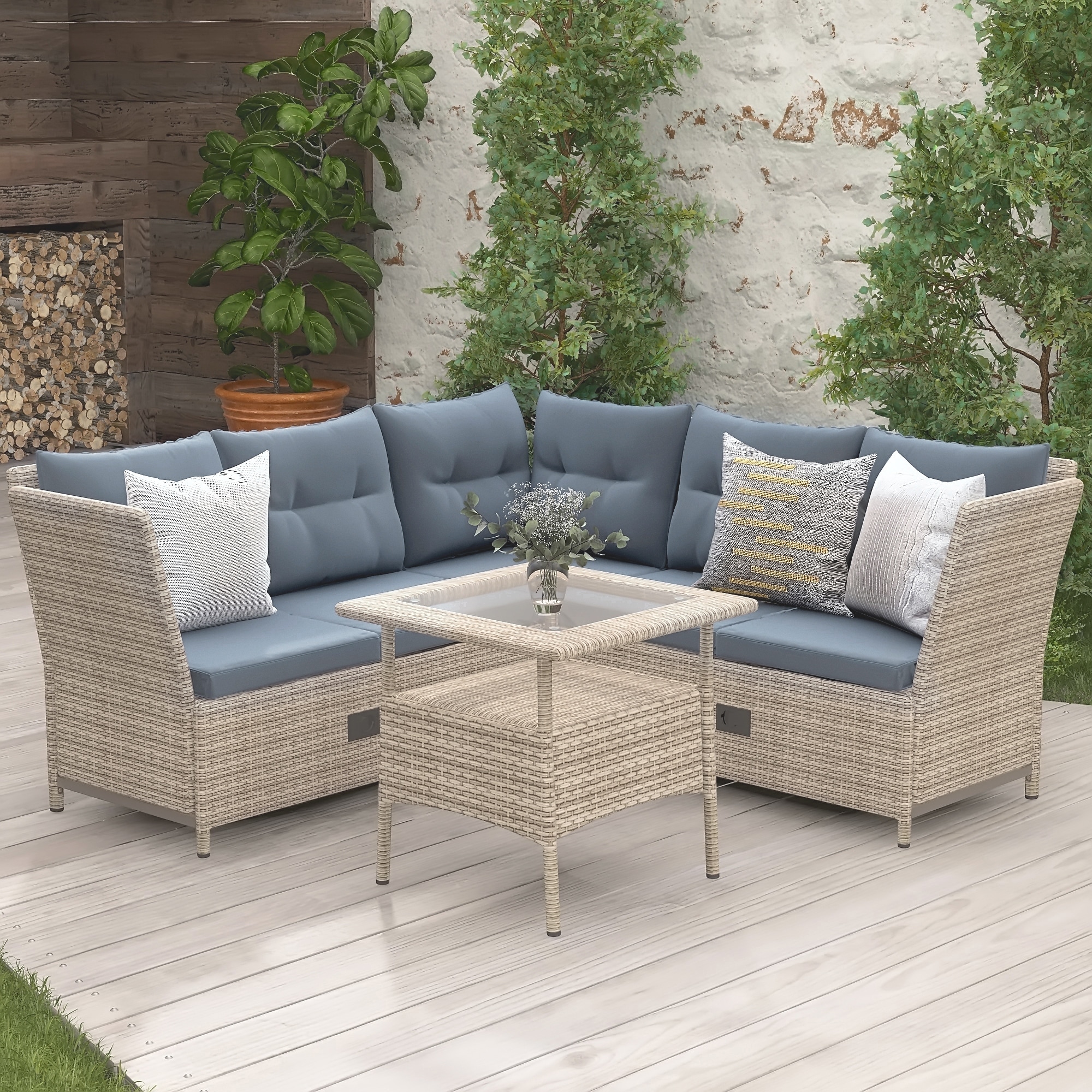 Rattan top chaise sofa