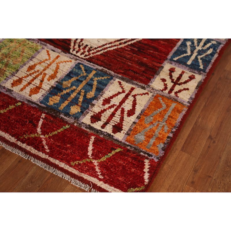 Red Geometric Moroccan Area Rug Hand-Knotted Wool Carpet - 6'10" x 9'9"