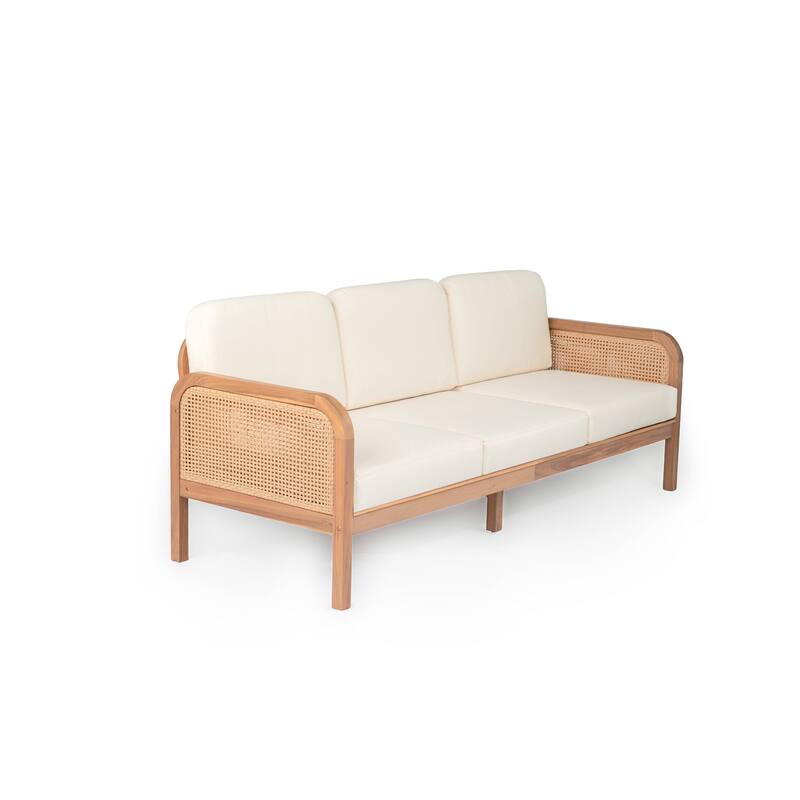 Teak Haven Outdoor Solid Wood Wicker 4-Piece Patio Conversation Set with Waterproof Cushions