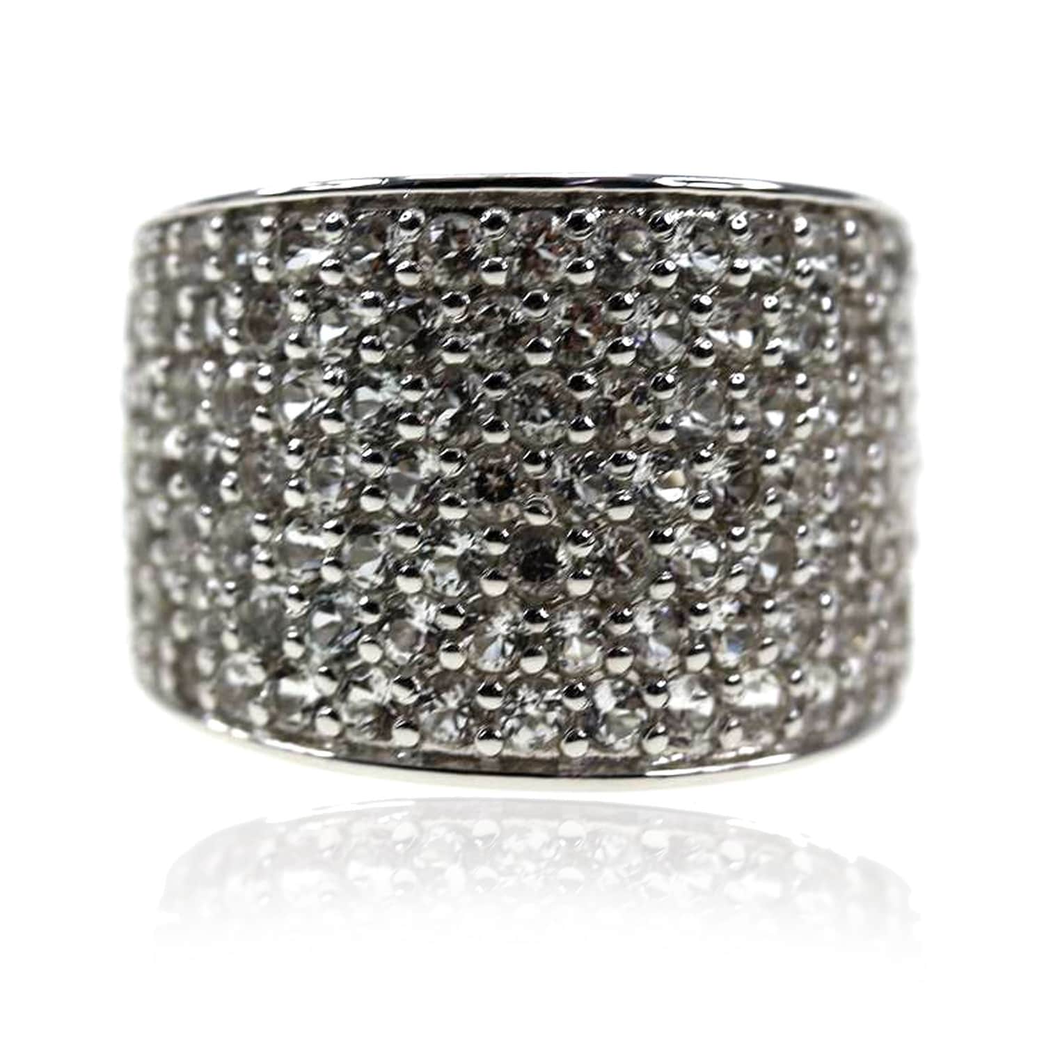 Pinctore 925 Sterling Silver White Topaz Gemstone Band Ring