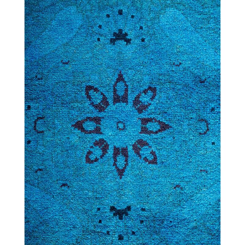 Overton Hand Knotted Wool Vintage Inspired Modern Contemporary Overdyed Blue Runner Rug - 2' 7" x 17' 1"