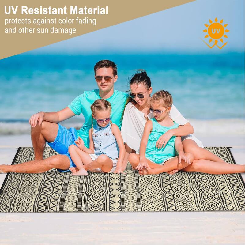 Outdoor Rug Waterproof Patio Rug Mat Geometric Rug Plastic Straw Outside Rug for RV Camping Picnic Reversible Rug