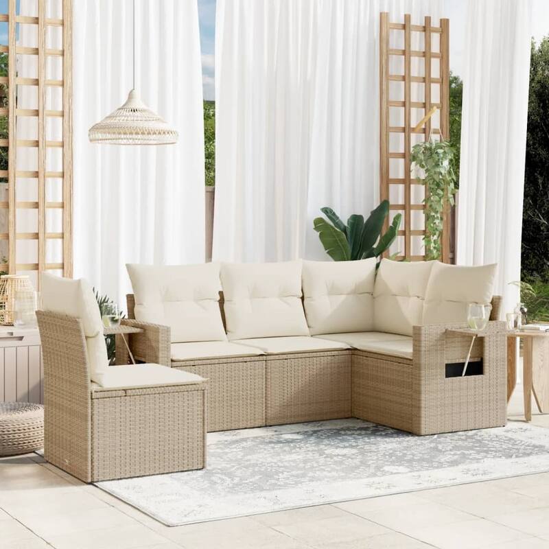 vidaXL Patio Sofa Set with Cushions Outdoor Conversation Furniture Poly Rattan - Beige - 24.4 x 33.5 x 27.2