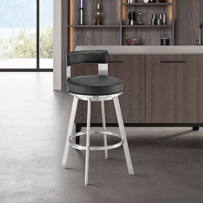 Flynn Faux Leather and Metal Bar or Counter Height Swivel Stool