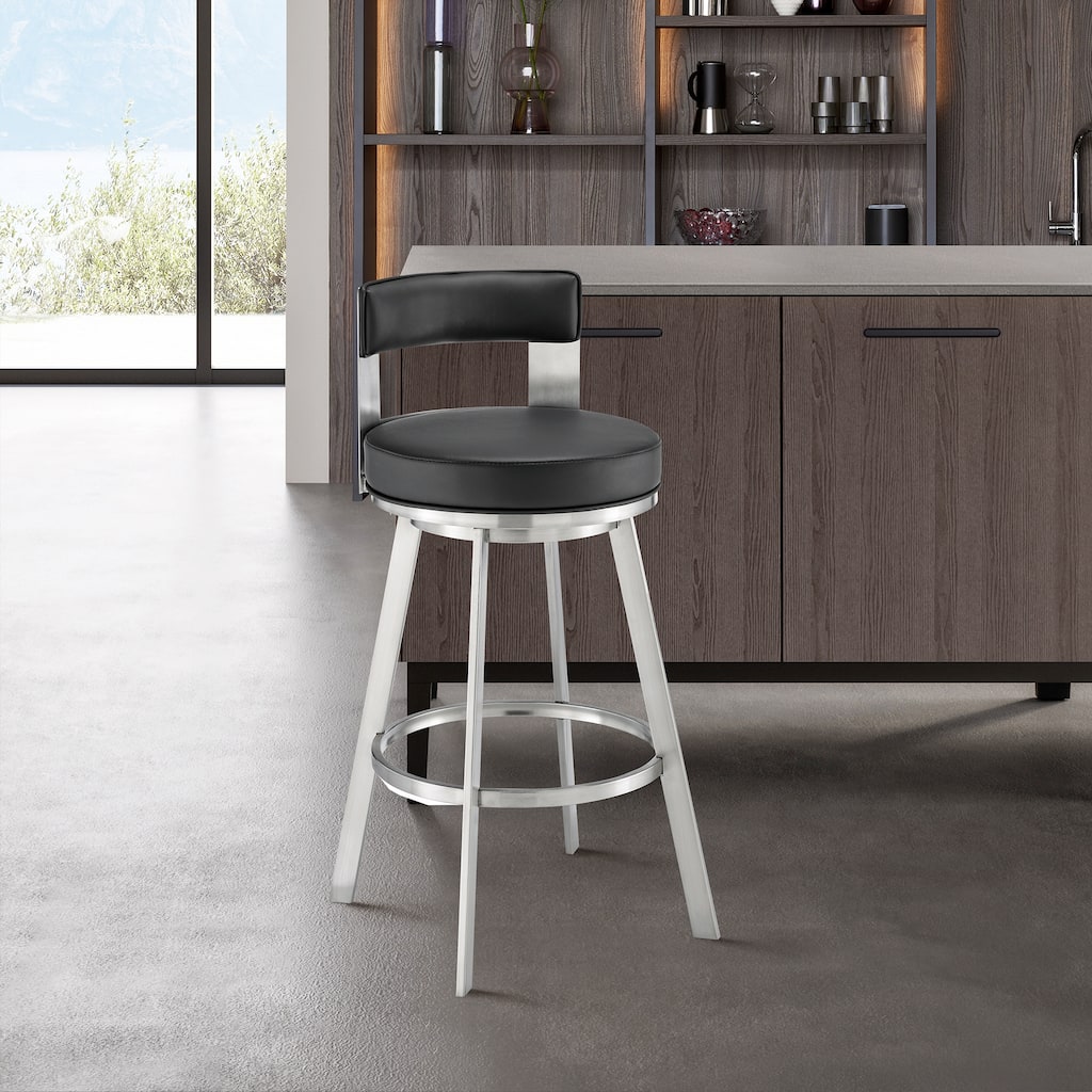 Flynn Faux Leather and Metal Bar or Counter Height Swivel Stool