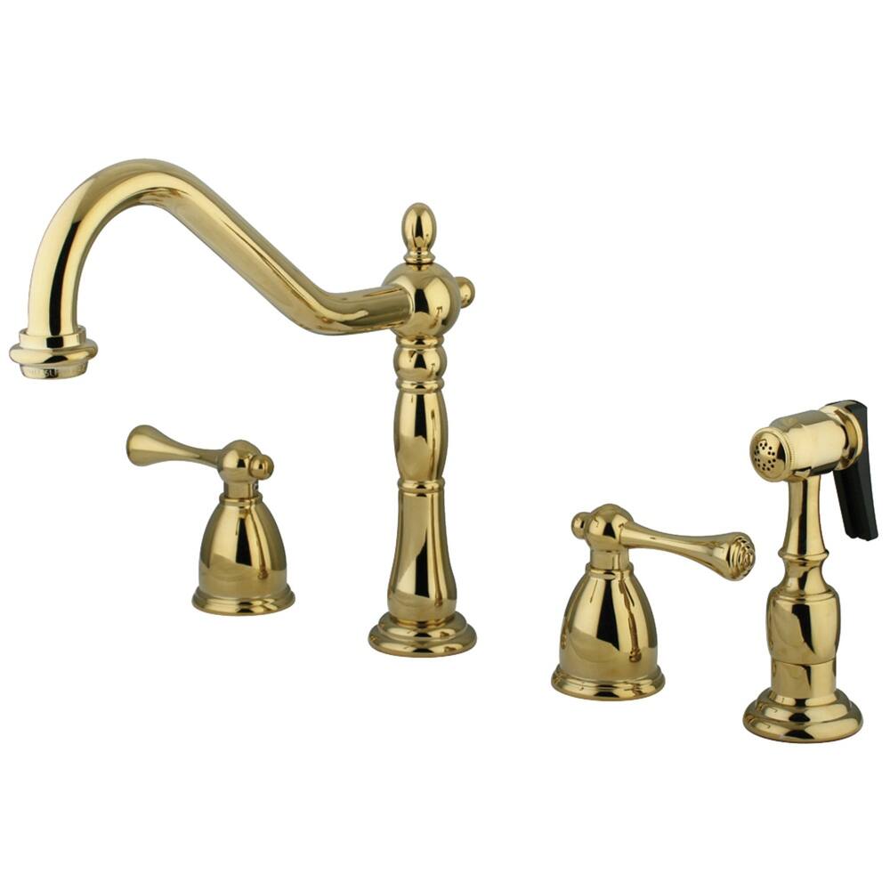 English Country Deck Mount Widespread Kitchen Faucet with Brass Sprayer