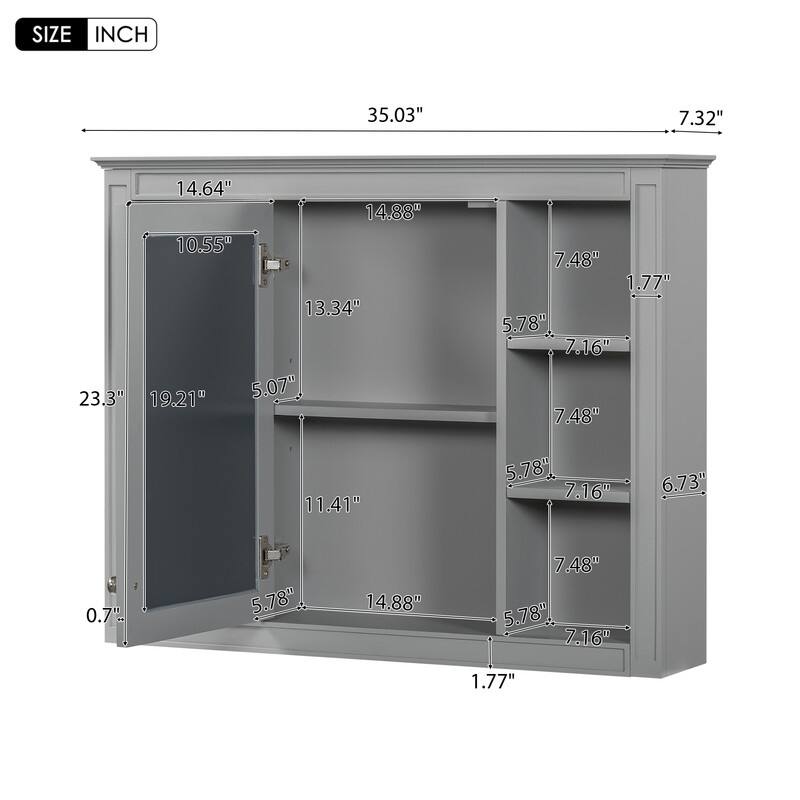 35'' x 27.5'' Modern Bathroom Wall Medicine Cabinet, Wall Mounted Bathroom Storage Cabinet with Mirror and 6 Open Shelves - N/A