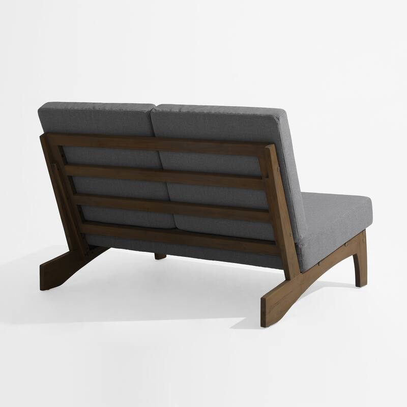 2-Piece Outdoor Teak Wood Loveseat Patio Set with Side Table