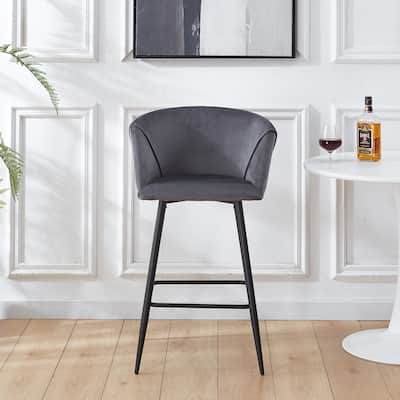 Bar Stool Set of 2, Upholstered Counter Height Bar Stool with Footrest, Kitchen Island Chairs with Metal Legs and Back