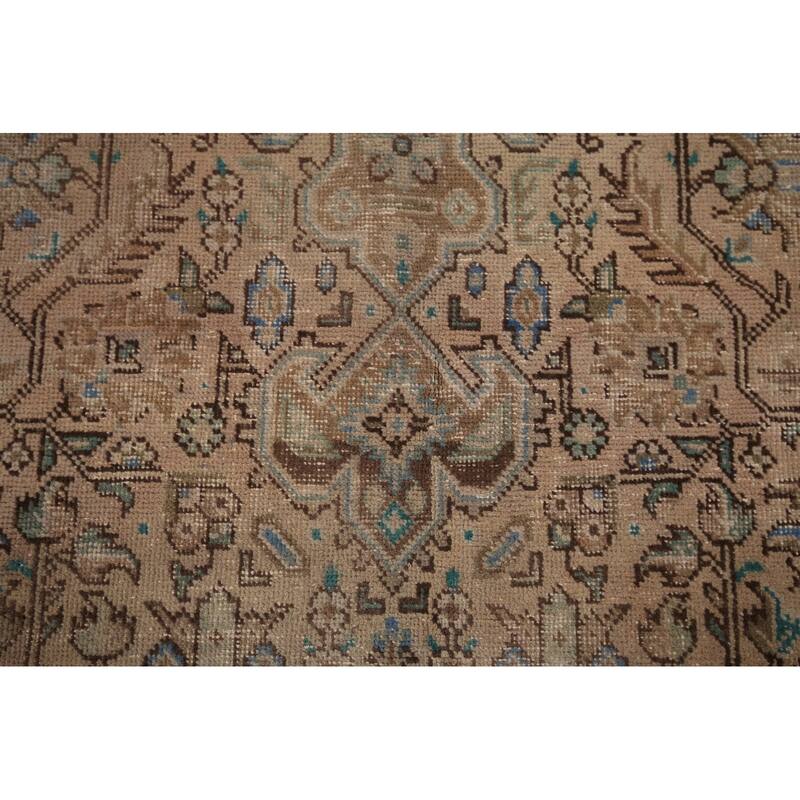 Distressed Tabriz Vintage Persian Rug Hand-Knotted Peach Wool Carpet - 6'7" x 9'8"