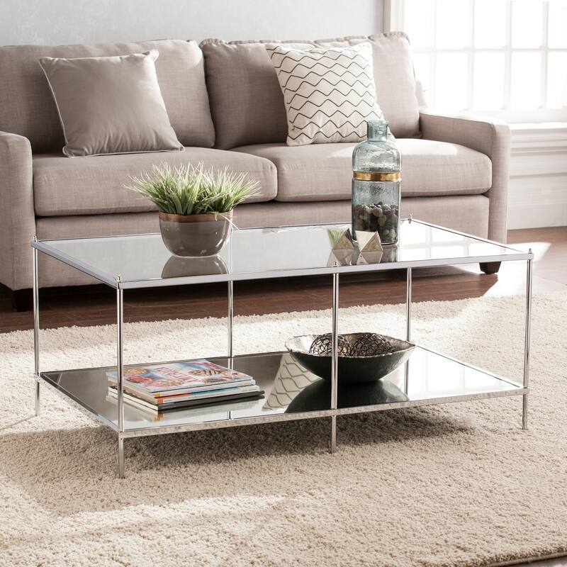 SEI Furniture Grant Mirrored Chrome Coffee Table - Chrome - Glass
