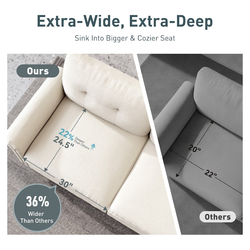 MAISON ARTS Mid-Century Modern Oversized Modular Sectional Couch Set with Ottoman, Cloud Sofa with Throw Pillows for Living Room