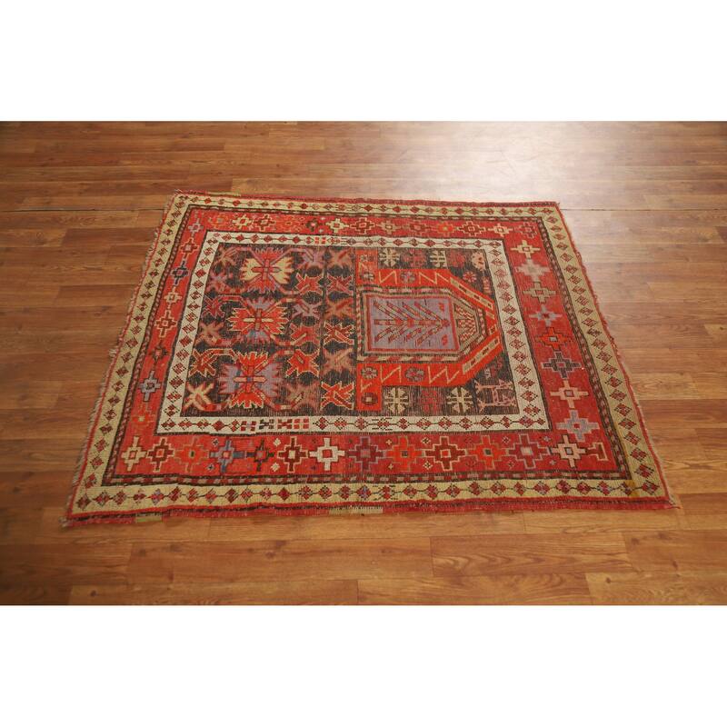 Hand Knotted Oriental 100% Wool Carpet Transitional Geometric Oranges & Rust Anatolian Area Rug - 4' 2'' X 3' 6''