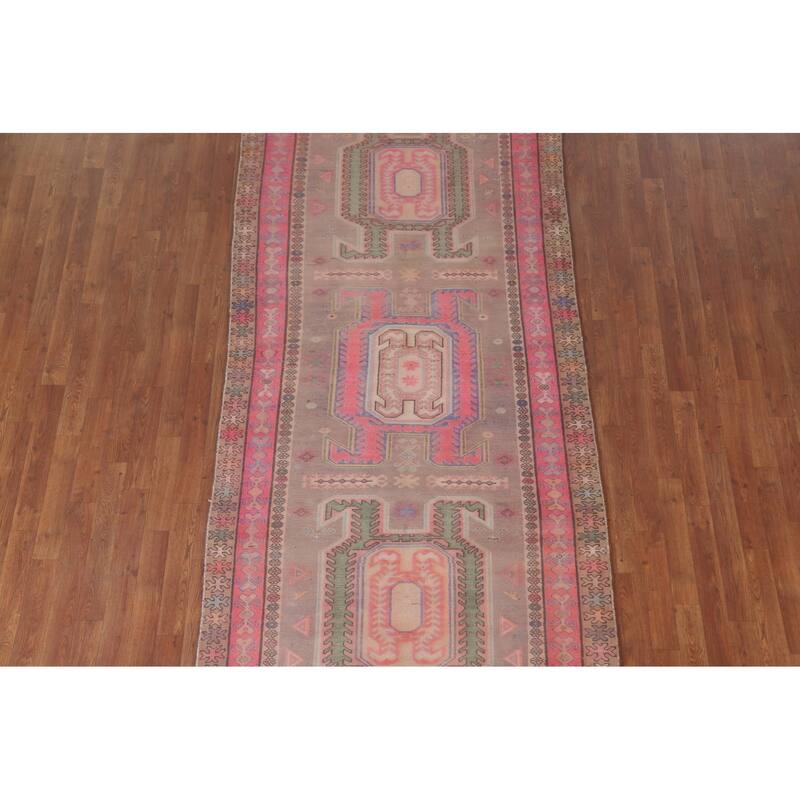 Hand Knotted Oriental 100% Wool Carpet Traditional Tribal Beige & Ivories Meshkin Runner Rug - 10' 5'' X 4' 3''