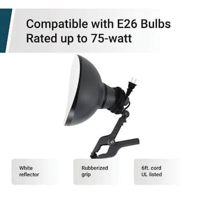 HOMLUX 1100 Plastic Clamp Lamp for Bulbs up to 75 watts. (Light not included) - White