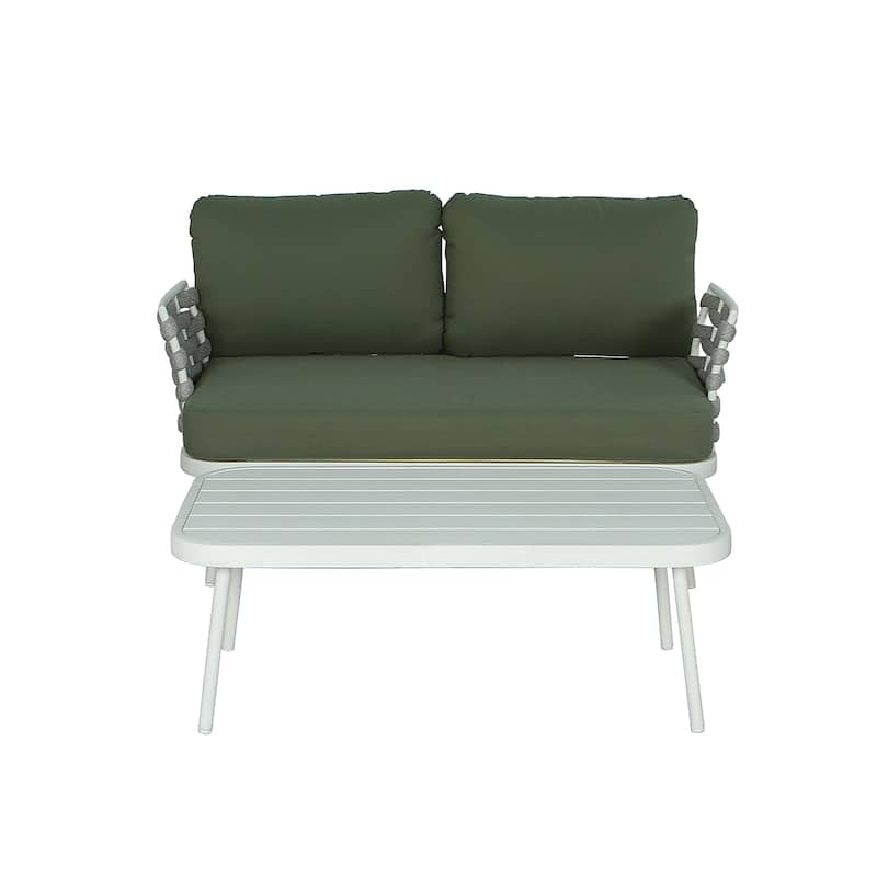 Christopher Knight Home - Cadence Rope and Steel Patio Loveseat and Table Set