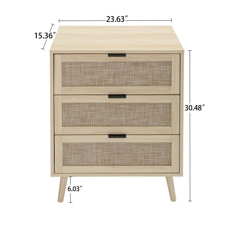 Rattan 3-Drawer Cabinet with Moisture-Proof Finish & Anti-Tipping Device for Safe Storage