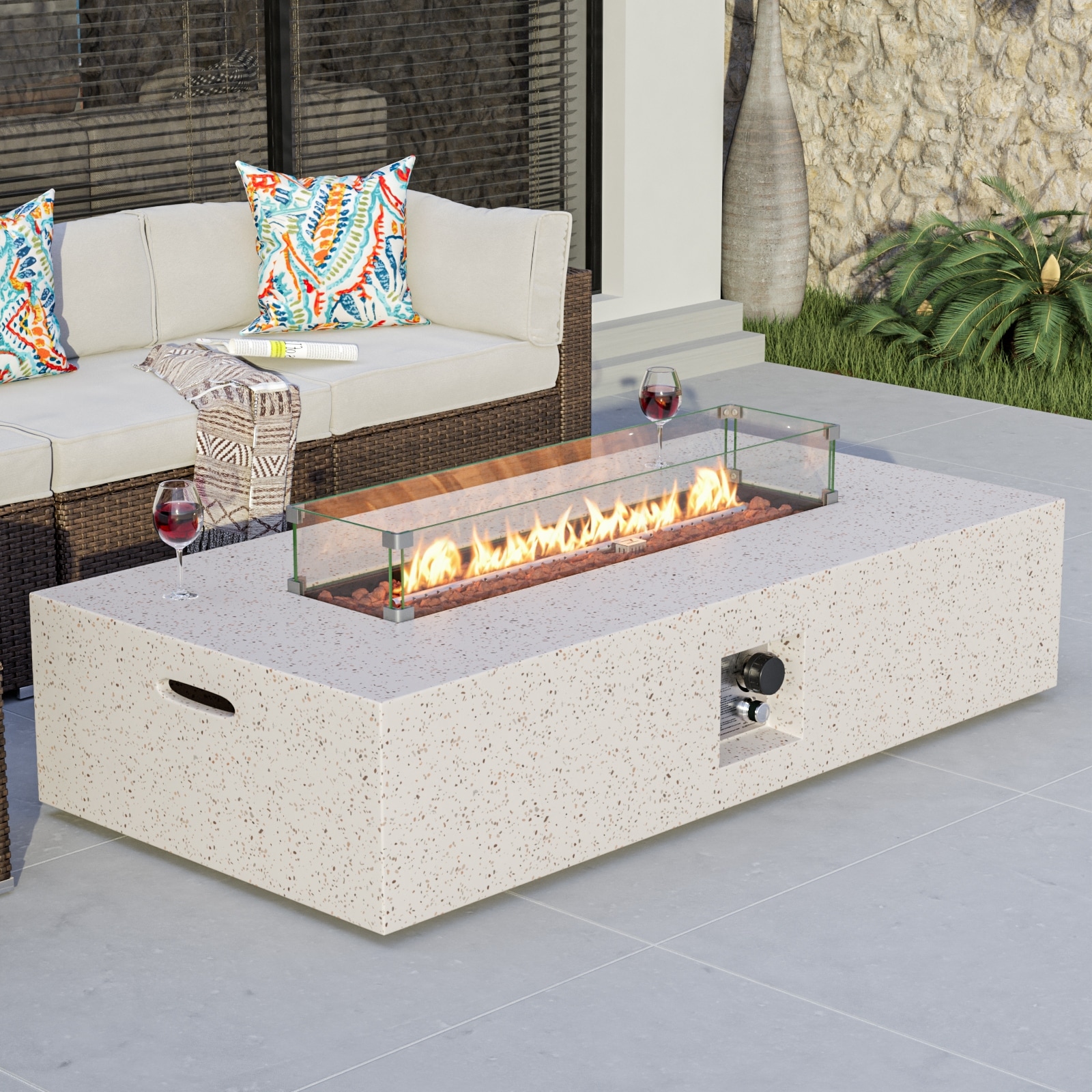 COSIEST 56'' Outdoor Propane Rectangular Fire Pit Table
