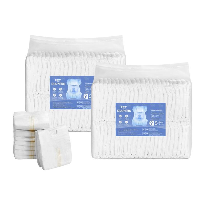 UIMOSO Disposable Dog Diapers, Super Absorbent Female Dog Diapers, 360° Leak-Proof Female Doggy Pet Diaper - S, 96 Count (2 Packs of 48)