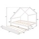 preview thumbnail 6 of 25, Full Size Wooden House Bed With Trundle and Roof for Kids, Boys and Girls