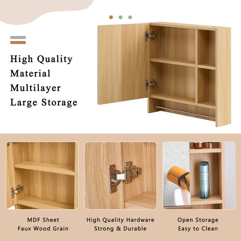Bathroom Wall Mounted Mirror Cabinet Over The Toilet, Medicine Cabinet Storage Cabinet with Shelves and Towel Rack