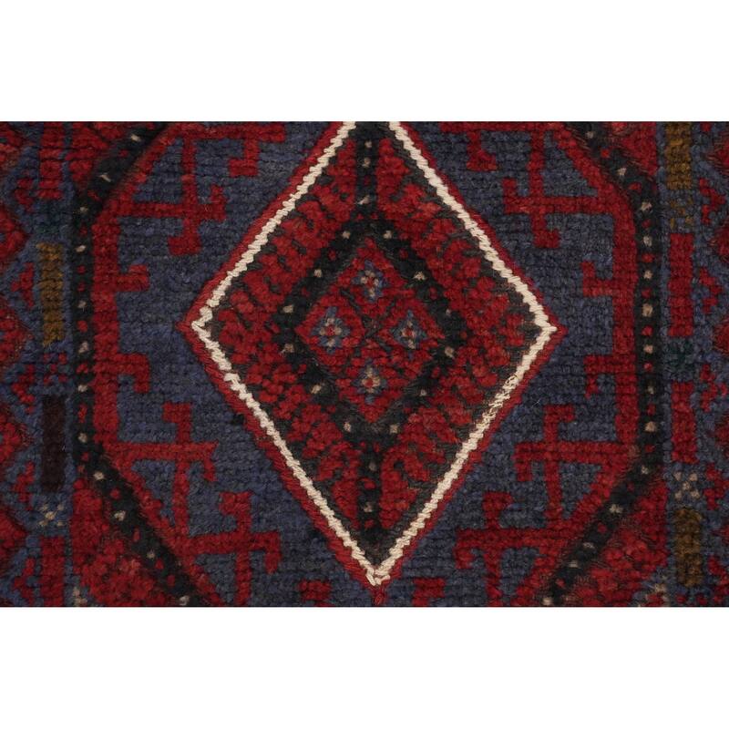 Hand Knotted Oriental 100% Wool Carpet Traditional Tribal Navy Blue & Blues Balouch Runner Rug - 8' 3'' X 1' 10''