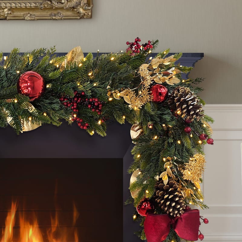 Puleo International 6' x 10" Pre-Lit Battery-Operated Adorned Garland