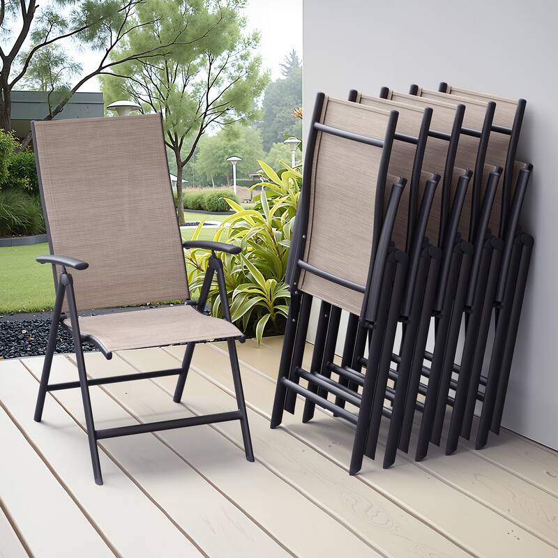 7PC Outdoor Patio Dining Set With Umbrella Hole Table Adjustable Folding Chairs - N/A