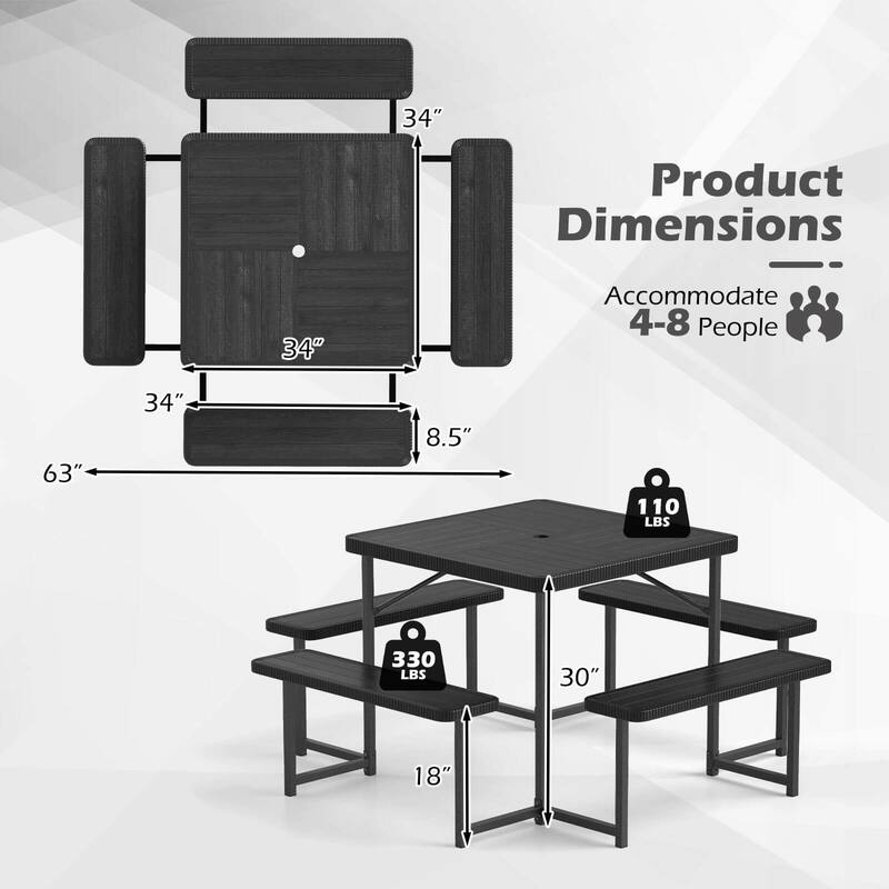 Costway Picnic Table Bench Set for 4-8 People with Umbrella Hole - See Details