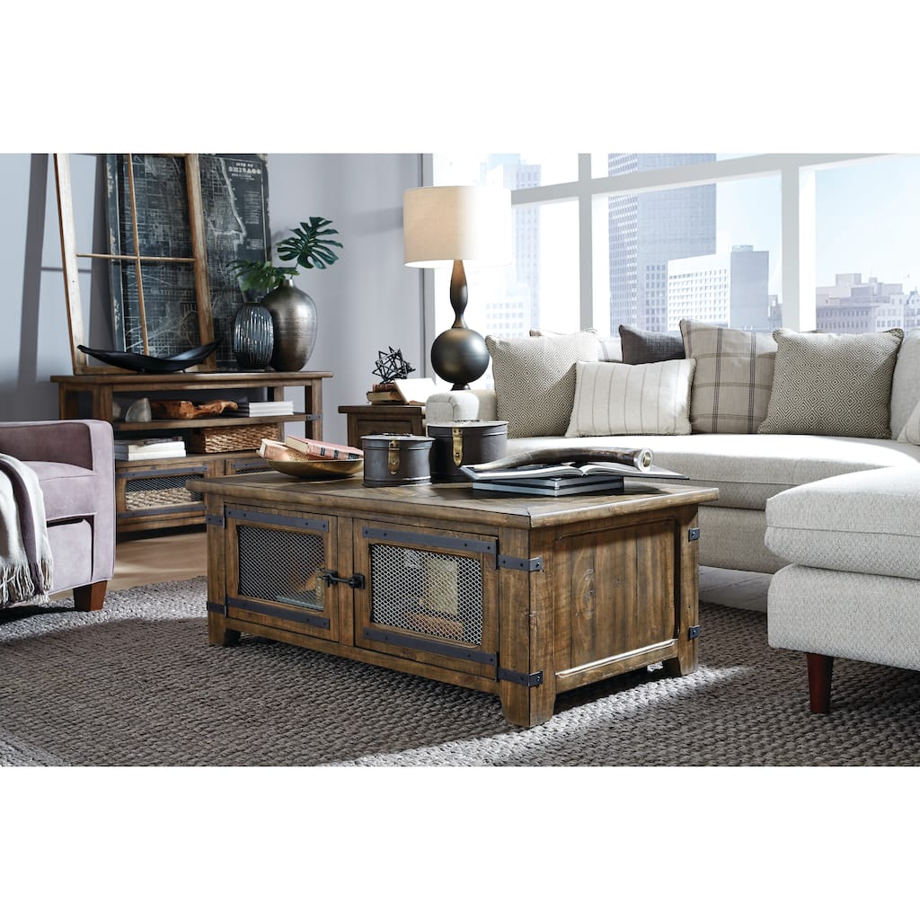 Magnussen Home Chesterfield Farmhouse Timber Lift Top Storage Cocktail Table with Casters - 50''W x 28''D x 18''H