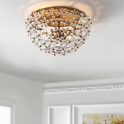 Coco 15.5" Metal/Acrylic LED Flush Mount, Antique Gold by JONATHAN Y