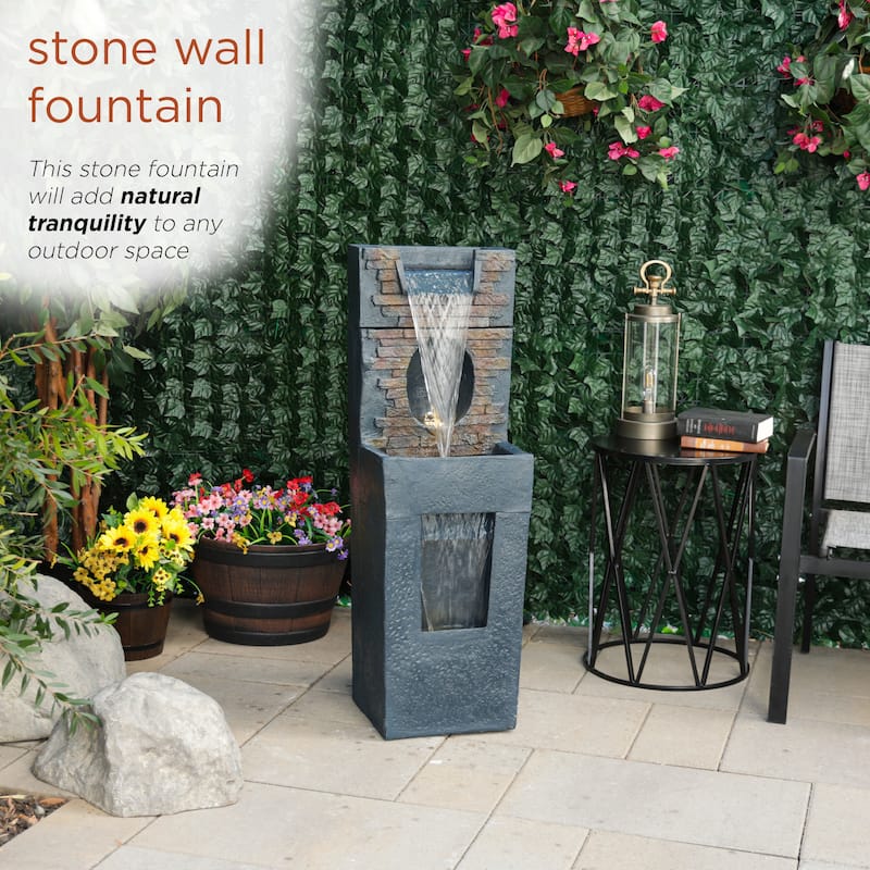 40" Stone Wall Fountain w/ LED, Garden Feature, Gray