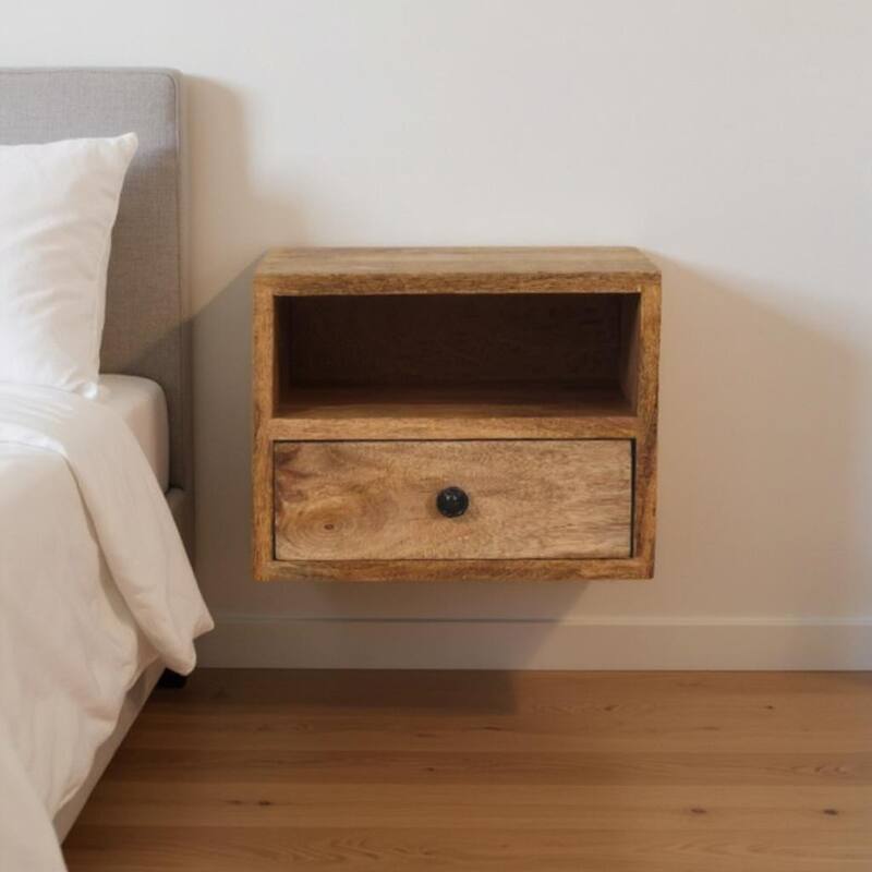 HomeRoots 12" Brown Solid Wood One Drawer Floating Nightstand - Brown - 1-drawer