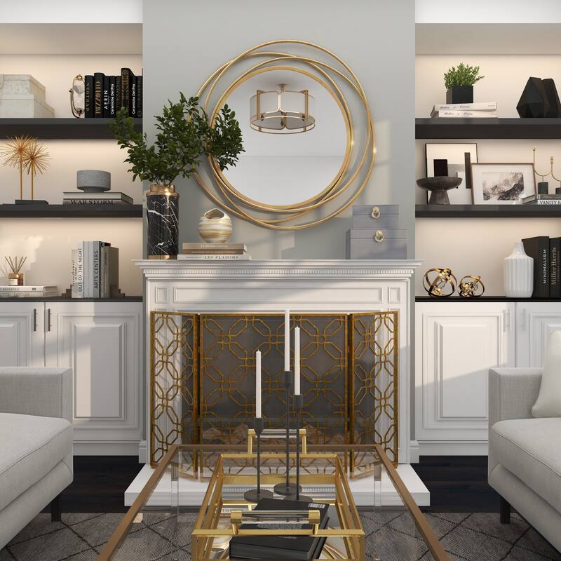 Stylish Metal Wall Mirror with Overlapping Circles and Foiled Finish - Gold or Gray
