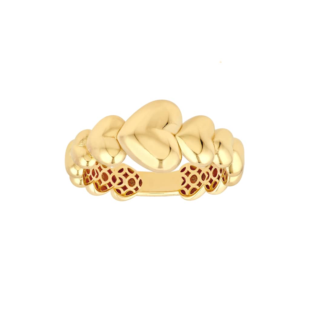 Curata 14k Yellow Gold Graduating Sideways Heart Band Ring
