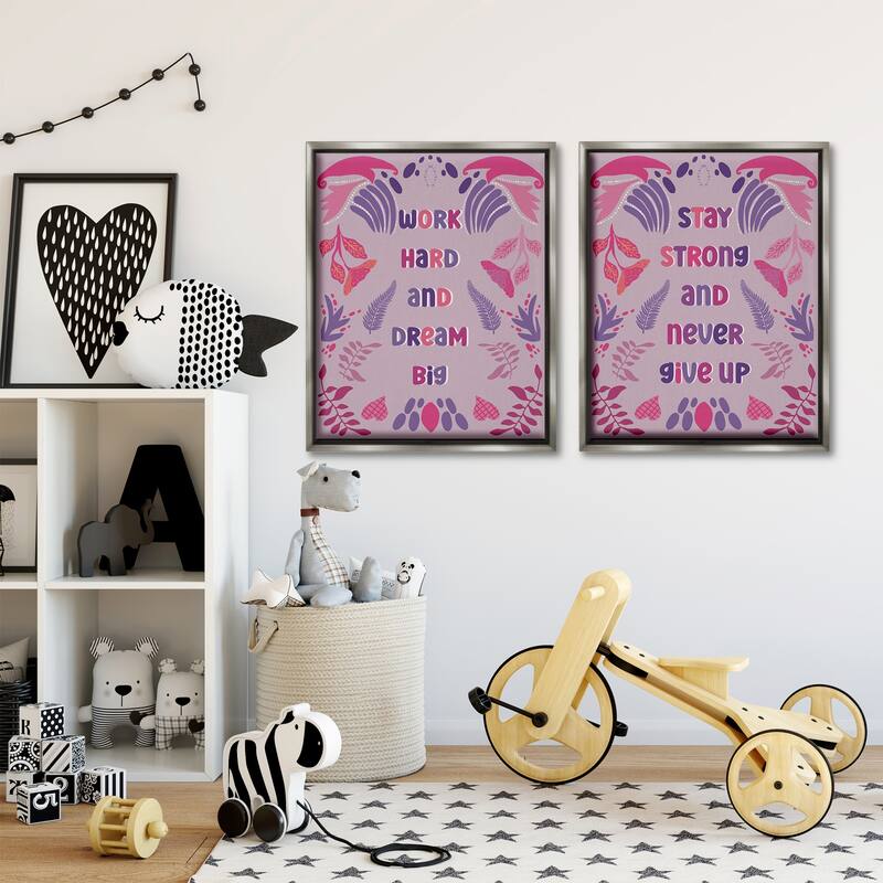 Stupell Purple Motivational Work Hard Framed Floater Canvas Wall Art Design By Julia Frost (Set of 2)
