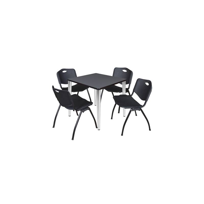 30 in. Square Breakroom Table- Grey Top, Chrome Base & 4 M Stack Chairs- Black