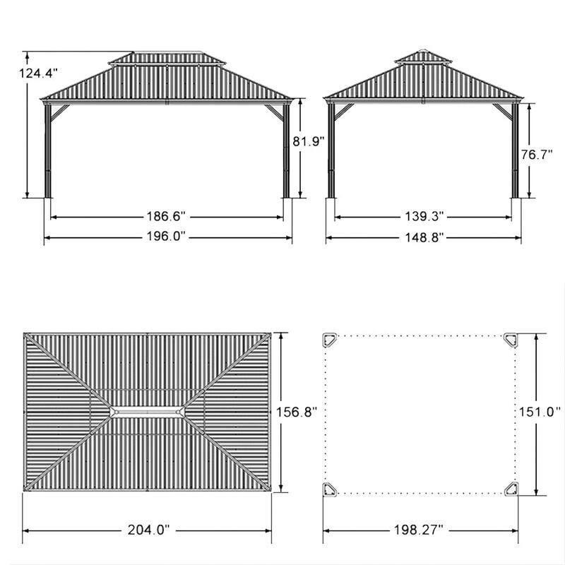 PURPLE LEAF Outdoor Galvanized Steel Hardtop Gazebo, Aluminum Frame Gazebo With Curtains