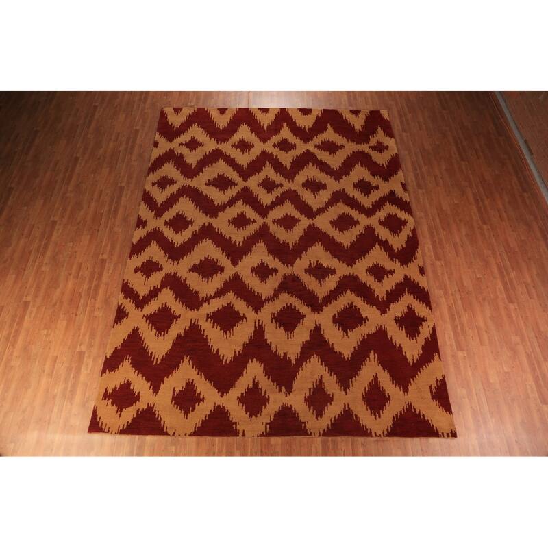 Hand Knotted Oriental 100% Wool Carpet Modern Geometric Red Moroccan Area Rug - 13' 10'' X 10' 0''