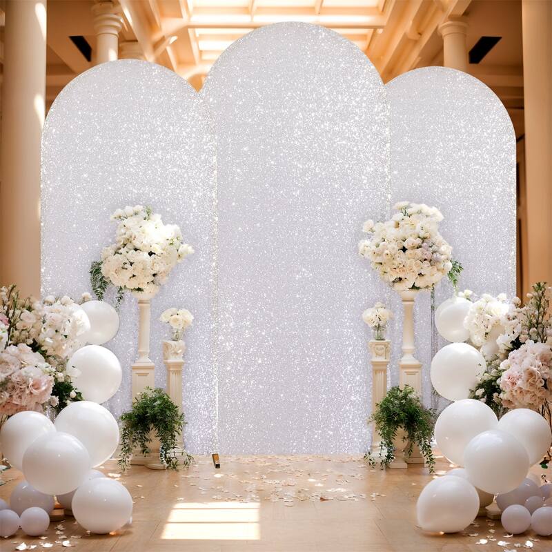 1 pack Bling Arch Backdrop Cover, Sequin Wedding Arch Stand Cover with Round Sequins, Zipper Design Banquet Backdrop Cover
