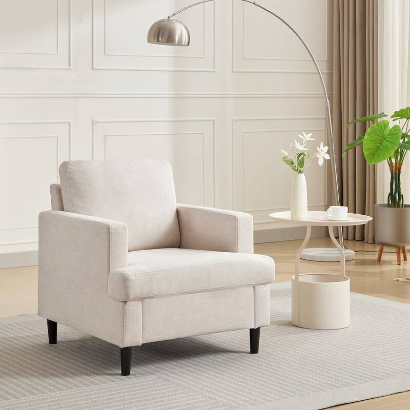 Soft & Padded Chair, Mid-Century Sofa Chair for Bedroom - Beige