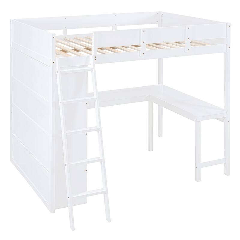 Loft Bed with Desk and Shelf - White