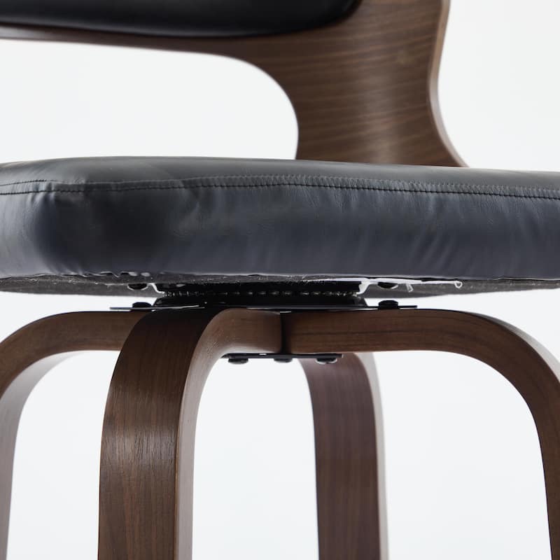 SEYNAR PU Leather 360 Degree Swivel Open Back Bar Stools Wood Legs Set of 4