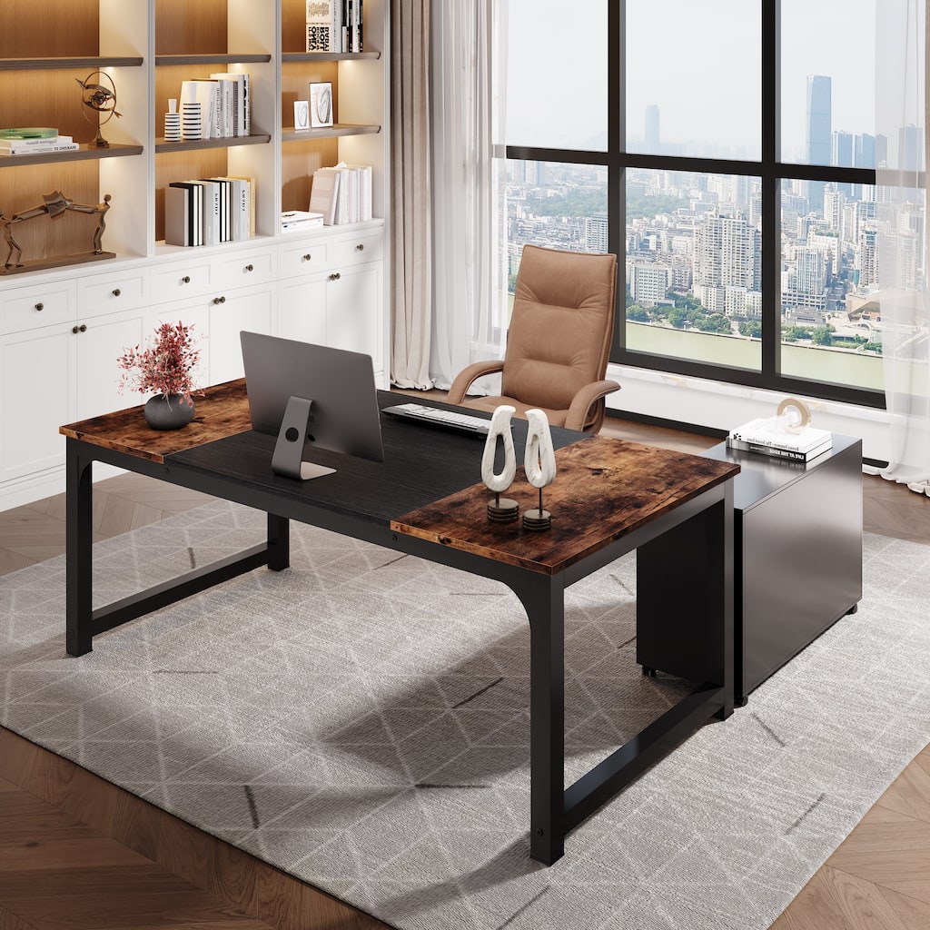 63" L-Shaped Executive Desk with 40" File Drawer Cabinet