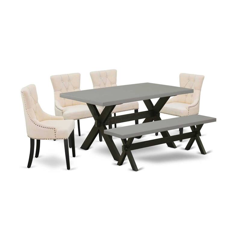 HomeStock 6-Piece Rectangle Natural Oak Finish Solid Wood Top Dining Table with 1-Bench, 4-Chairs