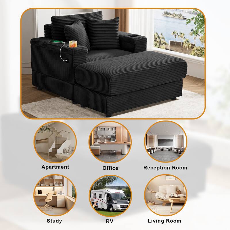 Ouyessir Upholstered Deep Seat Single Sofa with Ottoman for Living Room