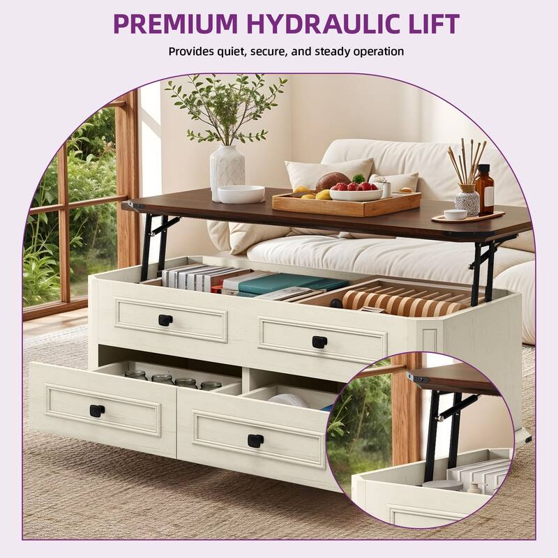 Moasis 36"W Lift-top Farmhouse Coffee Table Center Table with Drawers and Large Hidden Storage