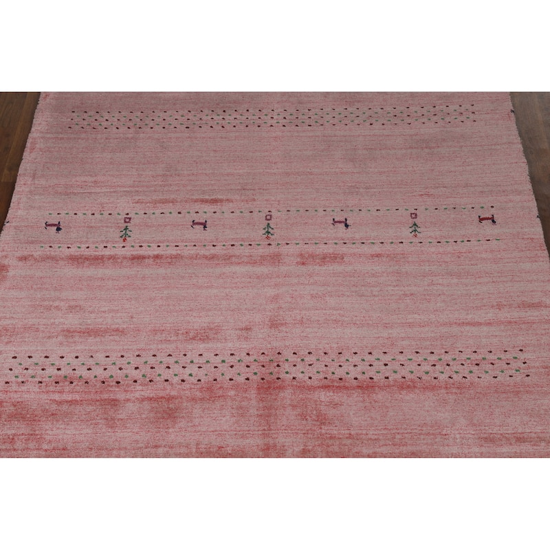 Tribal Pink Gabbeh Indian Area Rug Handmade Wool Carpet - 5'1" x 7'10"