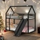 preview thumbnail 10 of 16, Twin over Twin House Bunk Bed with Ladder and Slide for Home Black